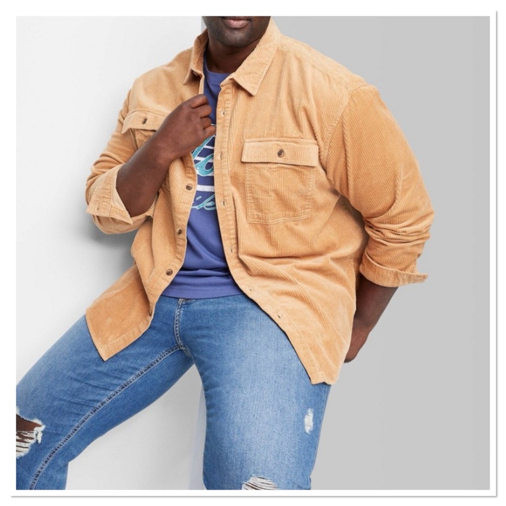 Men’s Tan Casual Fit Corduroy Button Down Shirt